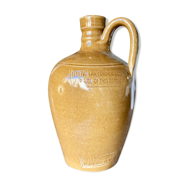 ART Ancien pichet à rhum en grès Ets J&J Desjonquères Fourcamont 1900 marron 14x14x20