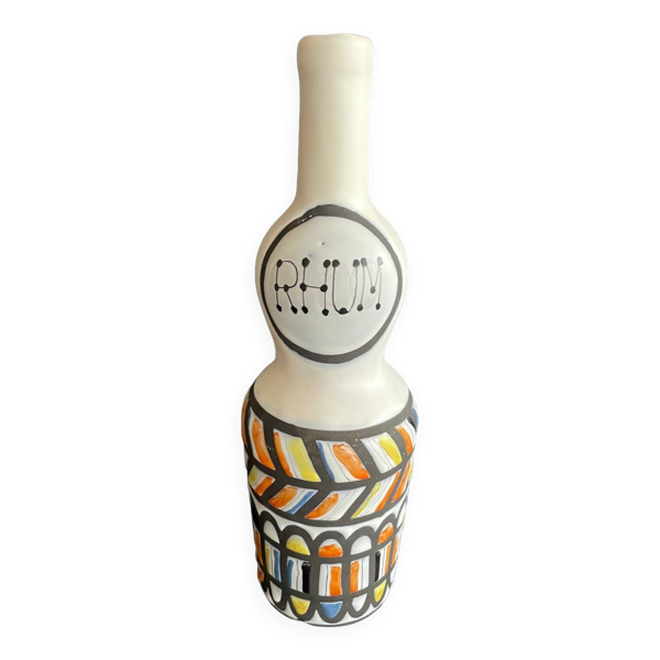 ART Bouteille « Rhum » en faïence par Roger Capron à Vallauris multicolore 0x0x31